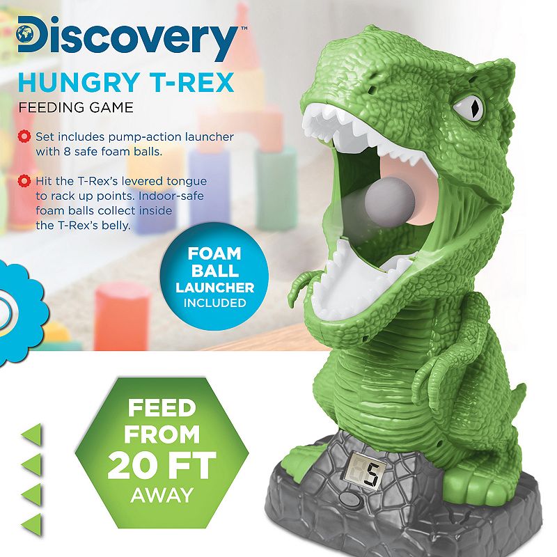 Discovery Kids Hungry T-Rex Feeding Game， Carnival Style Shooting Competition For Kids， Includes 8 Indoor Safe Foam Balls With Air Launcher