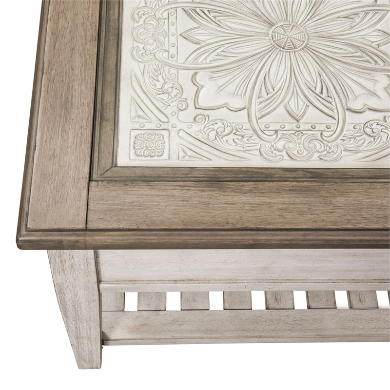 Heartland Off White Wood Rectangular Ceiling Tile Cocktail Table   Farmhouse   Coffee Tables   by Homesquare  Houzz