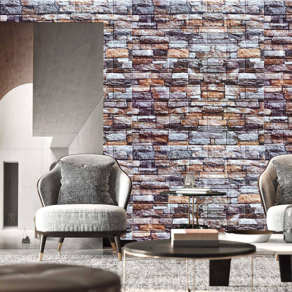 Dundee Deco Falkirk Jura II 28 in. x 28 in. Peel  Stick Multicolored Faux Bricks Stones PE Foam Decorative Wall Paneling (10-Pack) HDJN-R28H6-10