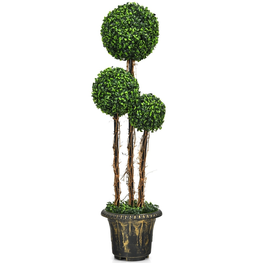 Gymax 4 Ft Artificial Topiary Tree Fake Triple Ball Plant Home Office