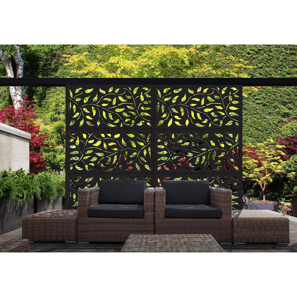 DESIGN VU Vines 6 ft. x 3 ft. Charcoal Recycled Polymer Decorative Screen Panel Wall Decor and Privacy Panel DVU3601C