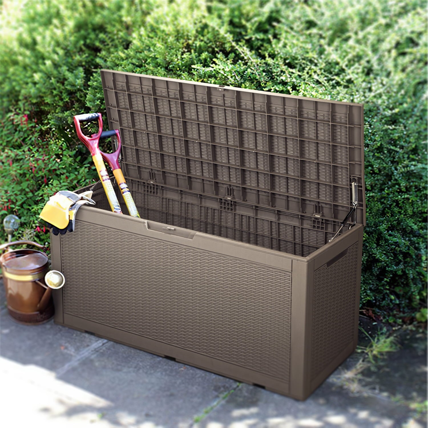 Devoko 100 Gallon Outdoor Box Deck Plastic Resin Storage Box, Brown