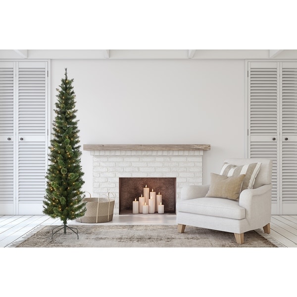 7.5 Ft Hard Mixed Needle Faux Cashmere Pencil Tree with 200 Clear Lights