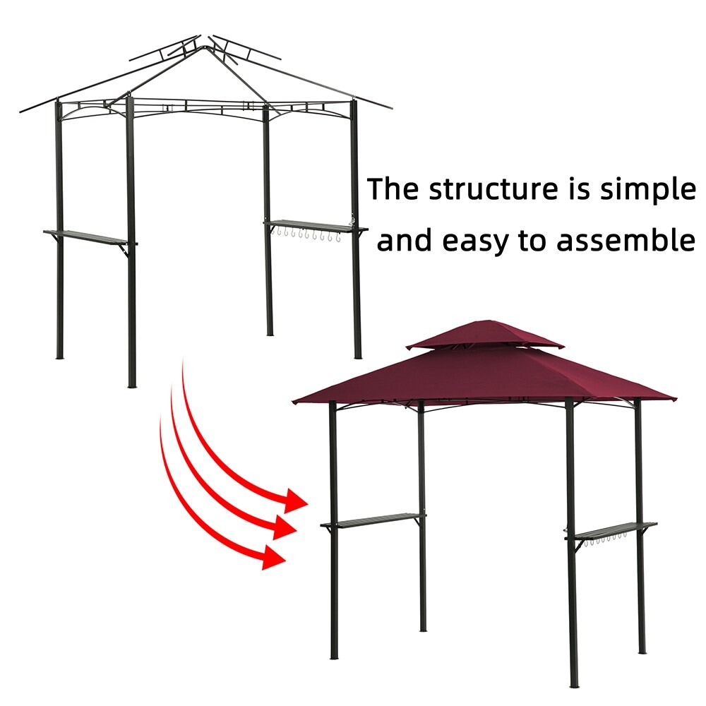 8 x 5Ft Outdoor Grill Gazebo with Double Tier Soft Top Canopy and Hook