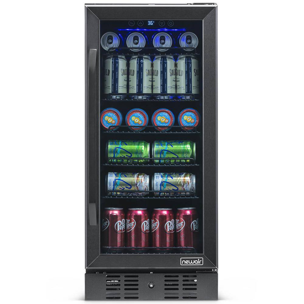 NewAir Single Zone 15 in. 96 (12 oz) Can Built-In Beverage Cooler Fridge with Precision Temp. Control - Black Stainless Steel NBC096BS00