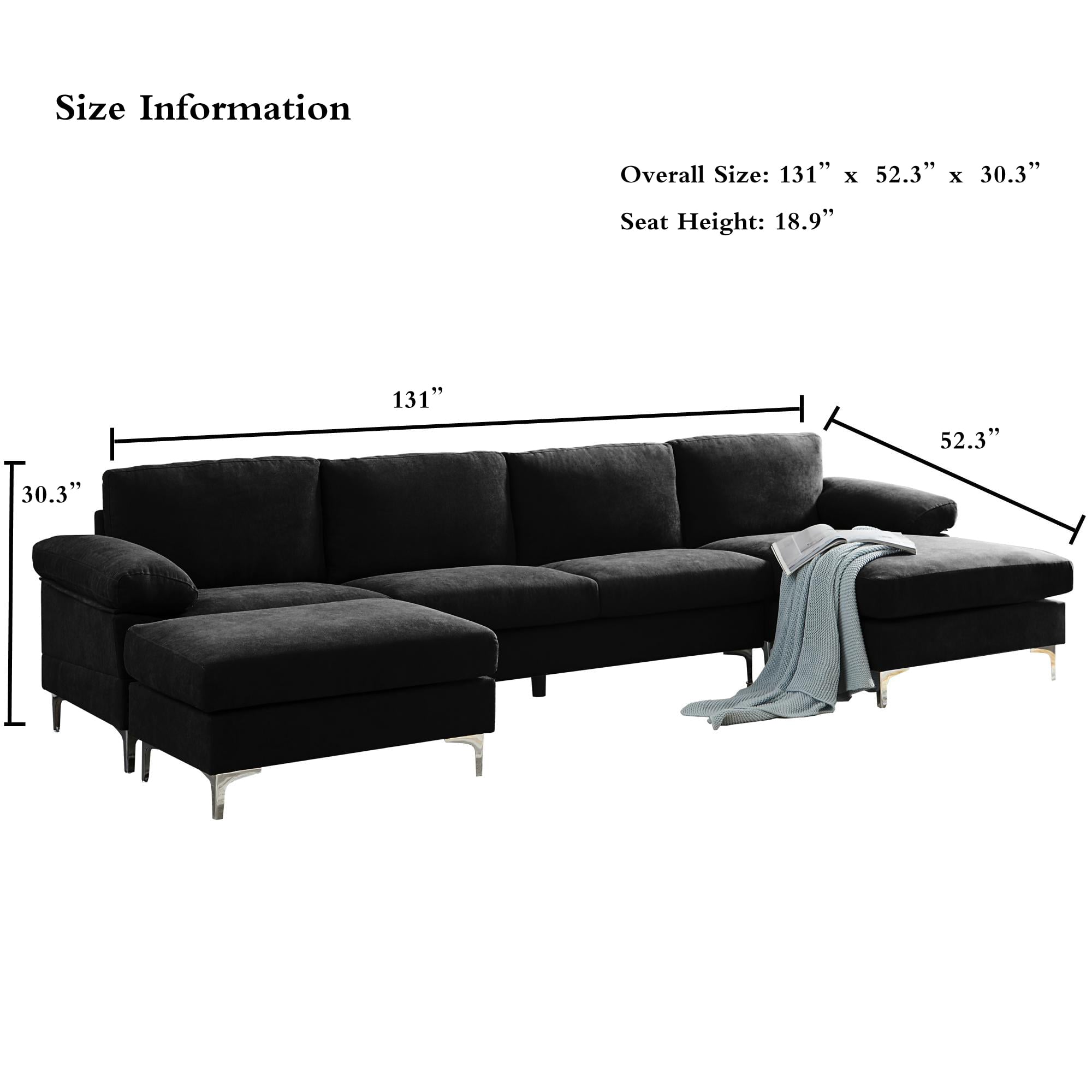 Lecut L-Shaped Sofa Couch with Removable Ottoman, Fabric 4 Seat Sectional with Large Chaise, Modern Reversible Sectional Sofa Couch for Living Room Polyester  Black