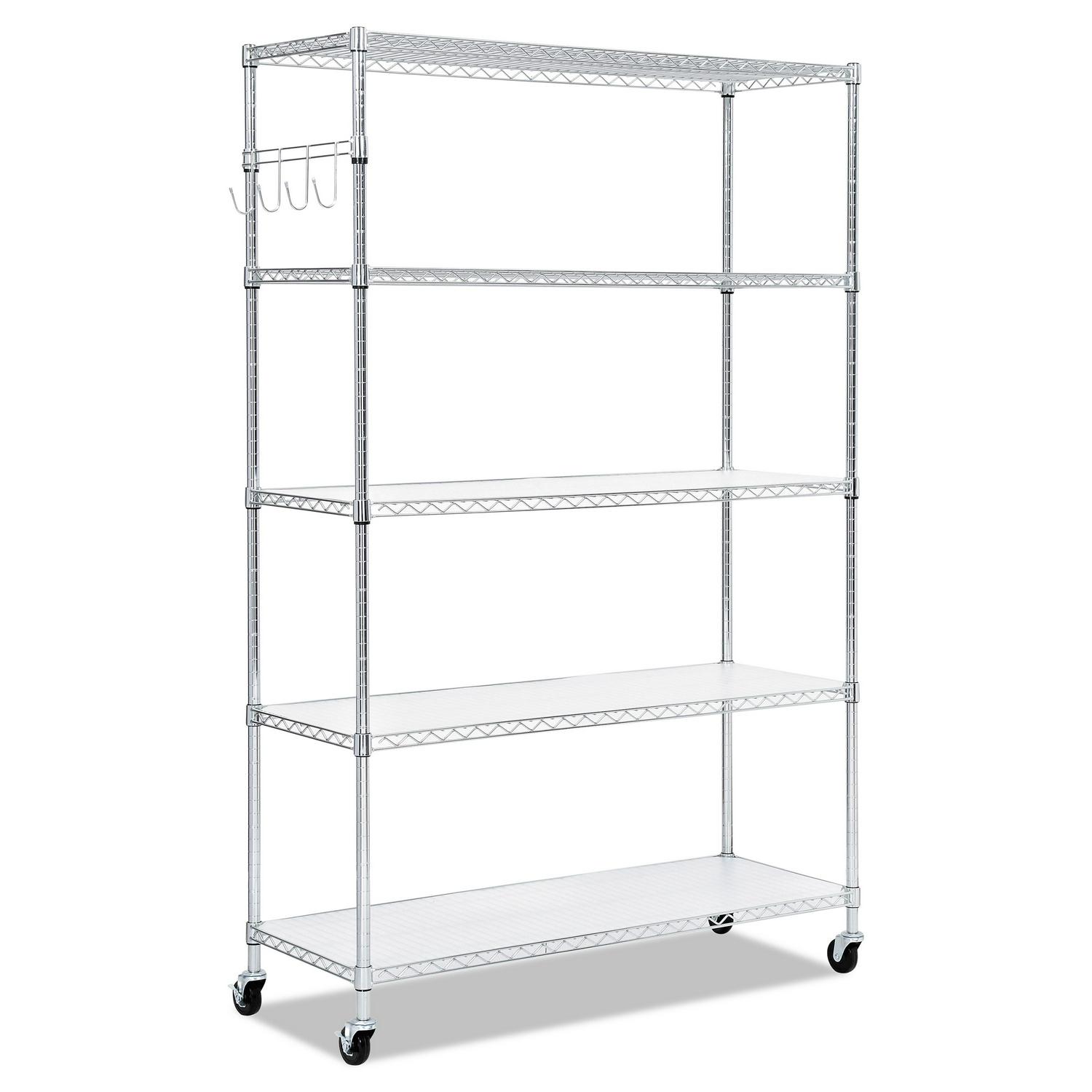 5Shelf Wire Shelving Kit With Casters And Shelf Liners 48w X 18d X 72h Silver