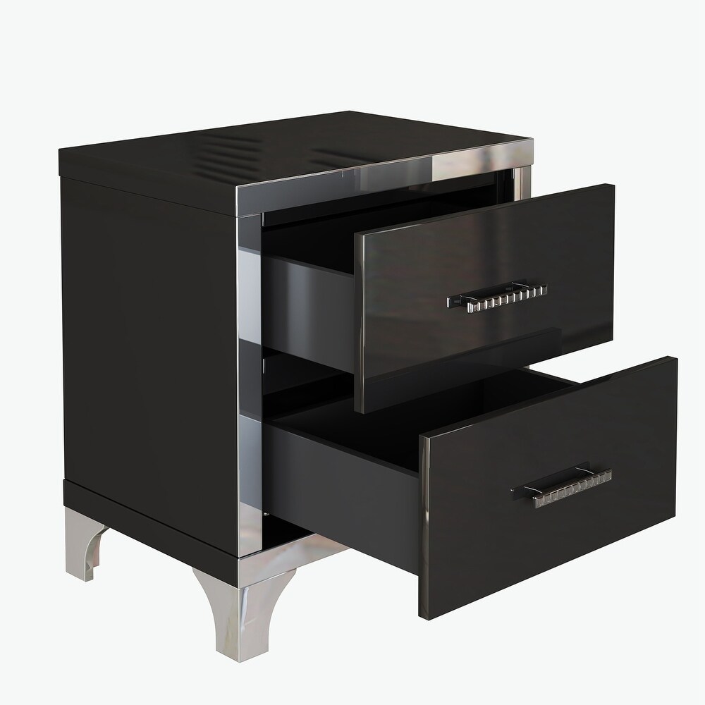 High Gloss Nightstand with Metal Handle