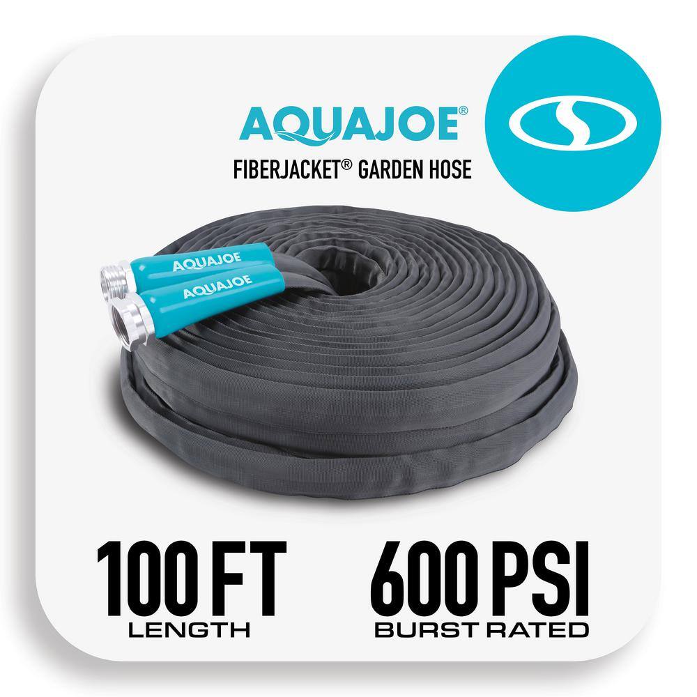 AQUA JOE 12 in. Dia. x 100 ft. Flexible Kink-Free Fiberjacket Garden Hose Metal Fittings AJFJH100-PRO