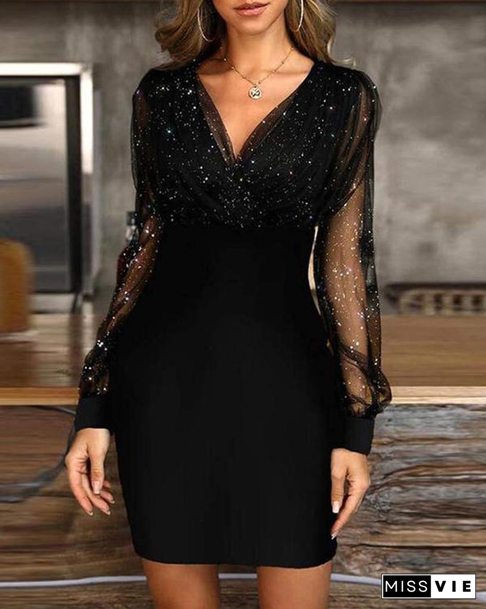 Solid Long Sleeves Bodycon Above Knee Little Black/Party/Elegant Dresses