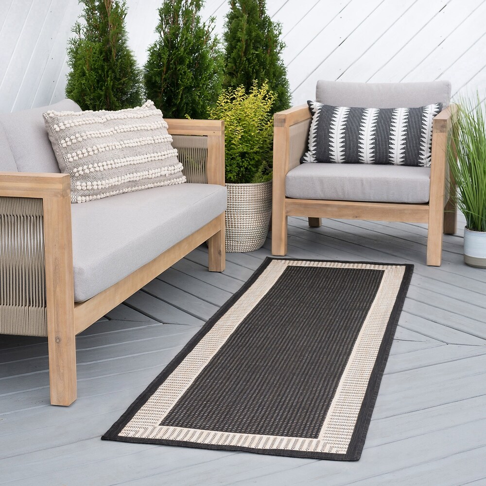 Exo Coastal Striped Border Indoor/ Outdoor Area Rug