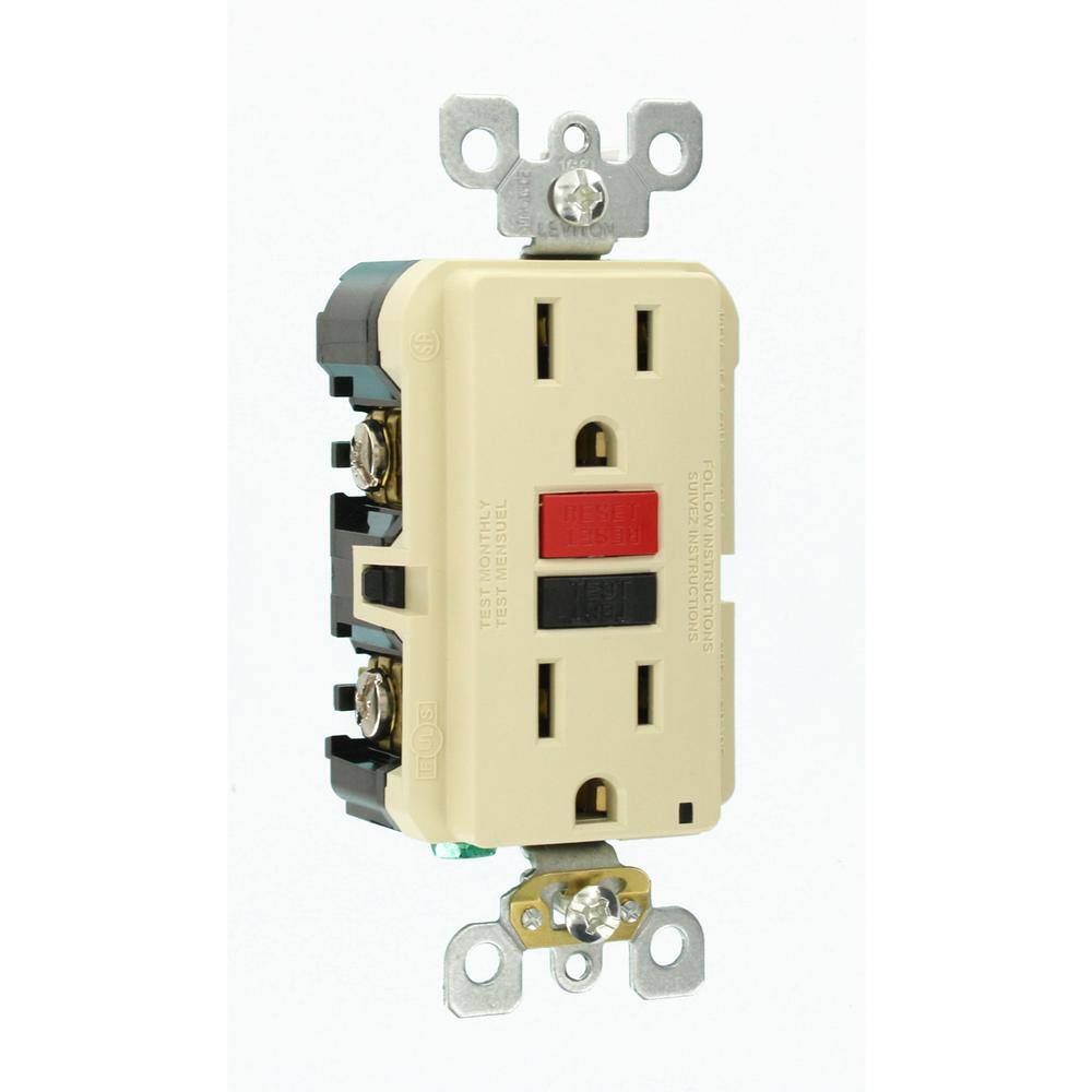 Leviton 15 Amp Self-Test SmartlockPro Slim Duplex GFCI Outlet Ivory R71-GFNT1-0RI