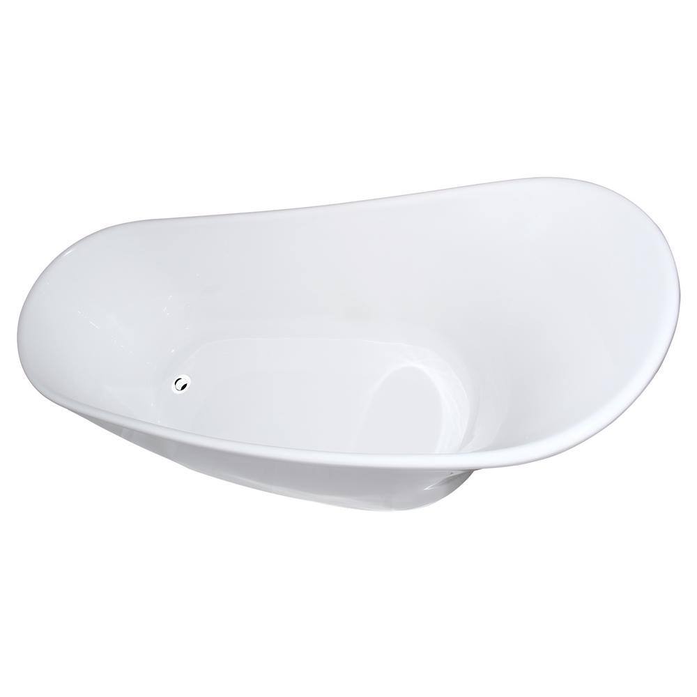 AKDY 63 in. Fiberglass Flatbottom Non-Whirlpool Bathtub in Glossy White with Tub Filler Combo Modern Stand Alone Tub BT0077-21