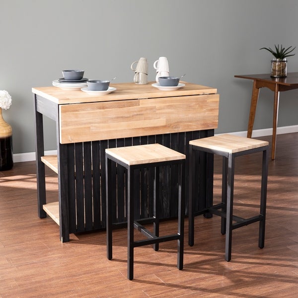 SEI Furniture Berhill Black Metal and Acacia Wood Bar Stools (Set of 2)