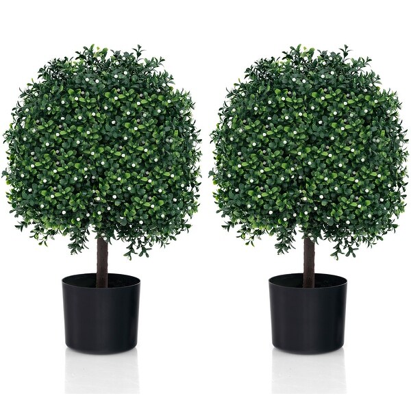 Gymax 2 PCS Artificial Boxwood Topiary Ball Tree w/UV Rated Leaves 343