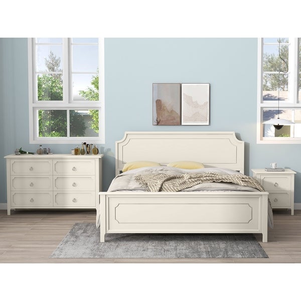 3 Pieces Bedroom Sets Milky White Solid Rubber Wood - - 37499347