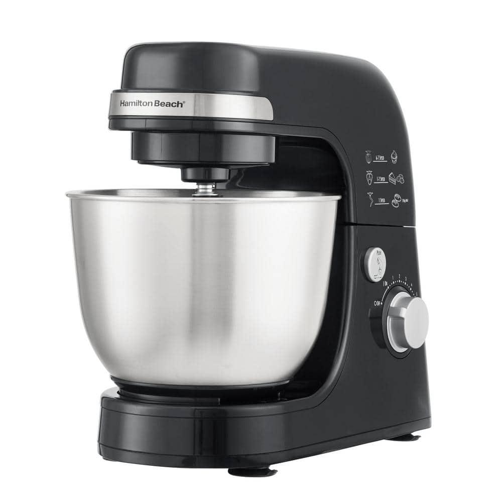 Hamilton Beach 4 qt 7speed Black Stand Mixer with Dough Hook Whisk and Flat Beater Attachments