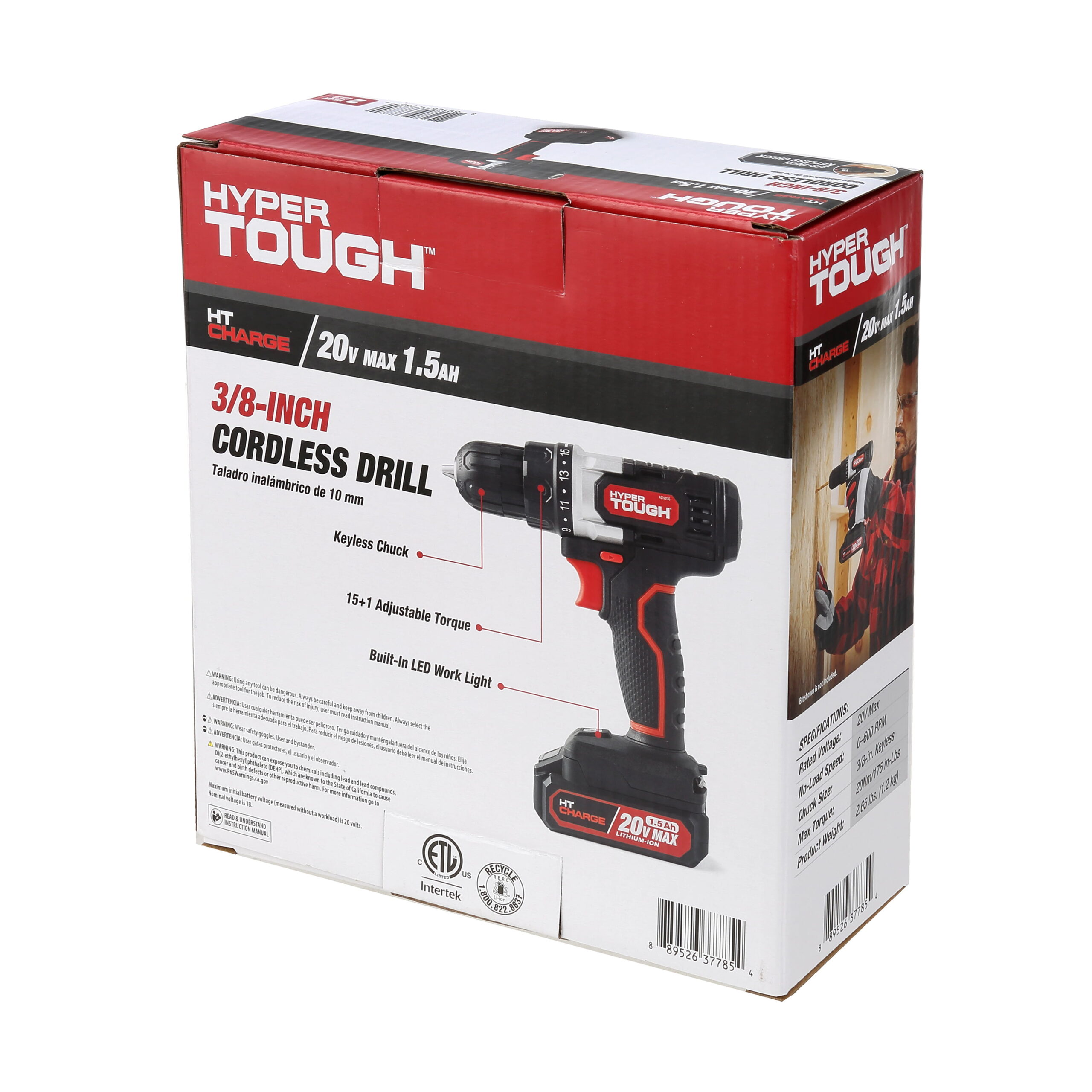 Hyper Tough 20V Max Lithium-Ion Cordless Drill， Variable Speed with 1.5Ah Lithium-ion Battery and Charger