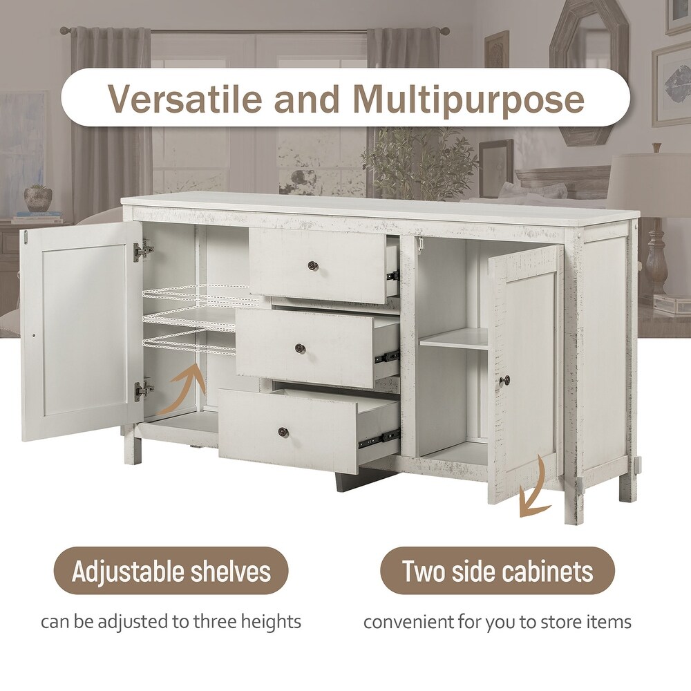 Solid Wood Buffet with Storage Space Adjustable Shelves and 3 Drawers