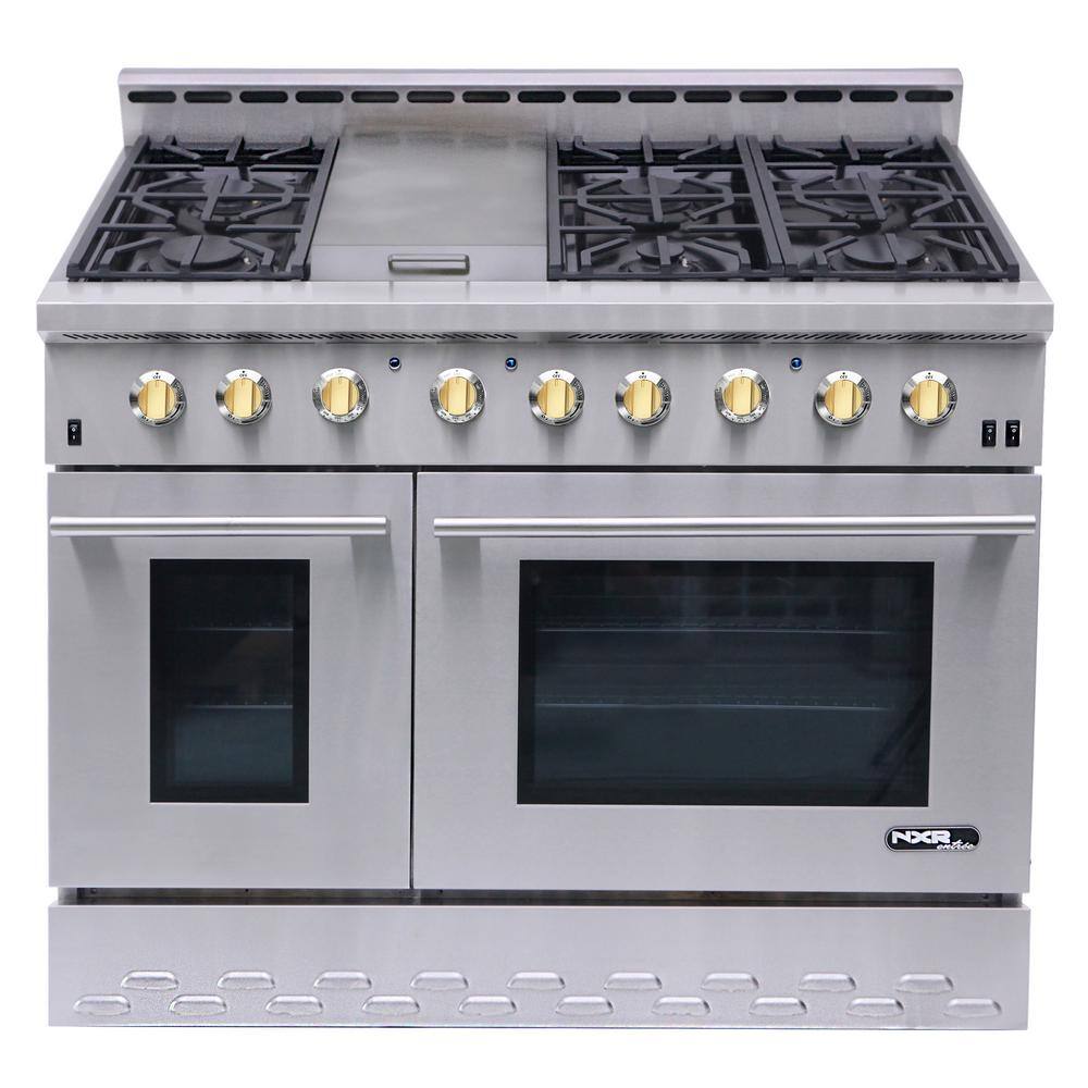 NXR Entree 48 in. 7.2 cu. ft. Professional Style Dual Fuel Range with Convection Oven in Stainless Steel and Gold NKD4811-G