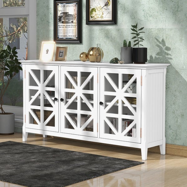 Wood Accent Cabinet Modern Console Table Sideboard With 3 Doors