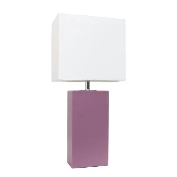 Elegant Designs Modern Leather Table Lamp with White Fabric Shade - 10(L)6(W)21(H)