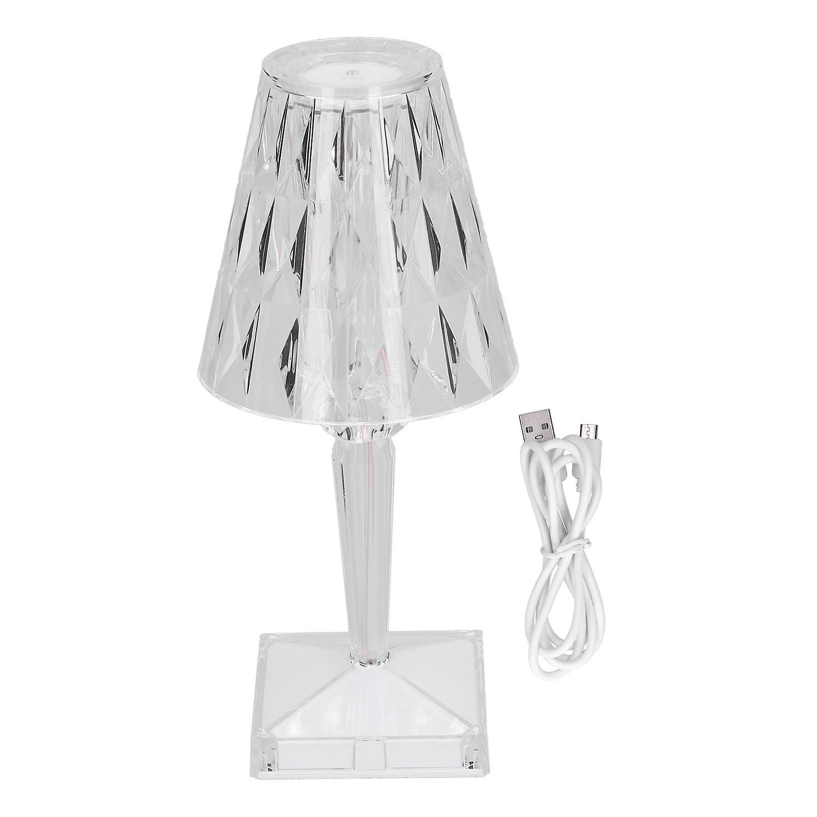 LED Crystal Table Light USB Charging Transparent Prism Dimmable Desk Lamp for Room Decor Warm White