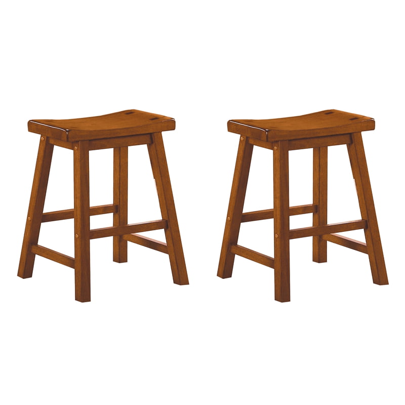 Lexicon Saddleback 18H Solid Wood Dining Stool in Oak (Set of 2)