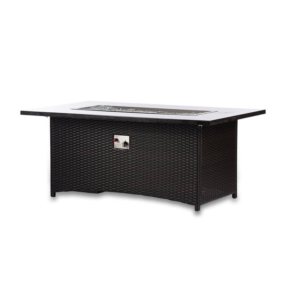 DIRECT WICKER Maxwell 58 in. x 36 in. x 24 in. Rectangle Stainless Steel Propane Fire Pit Table with Cover EVFP-5836