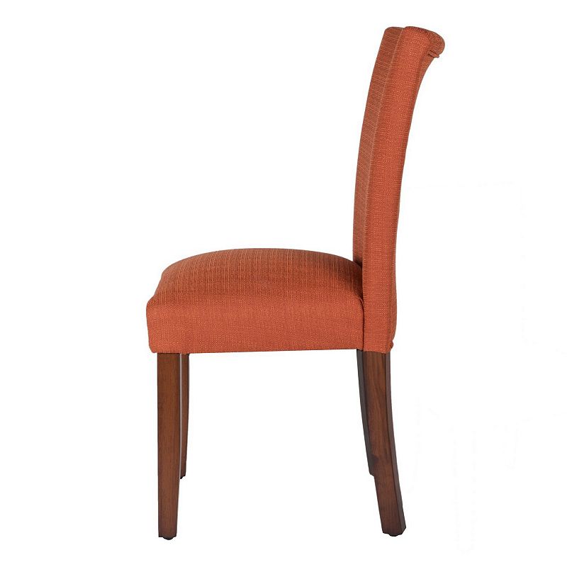 Fabric Upholstered Wooden Armless Parson Dining Chair， Orange and Brown