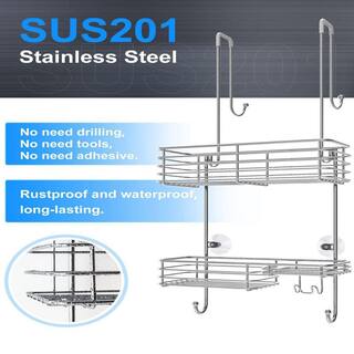 Dracelo Silver Shower Caddy Over The Door Stainless Steel Bathroom Shelf Organizer Rustproof Wall Rack with Hooks B082W5986D