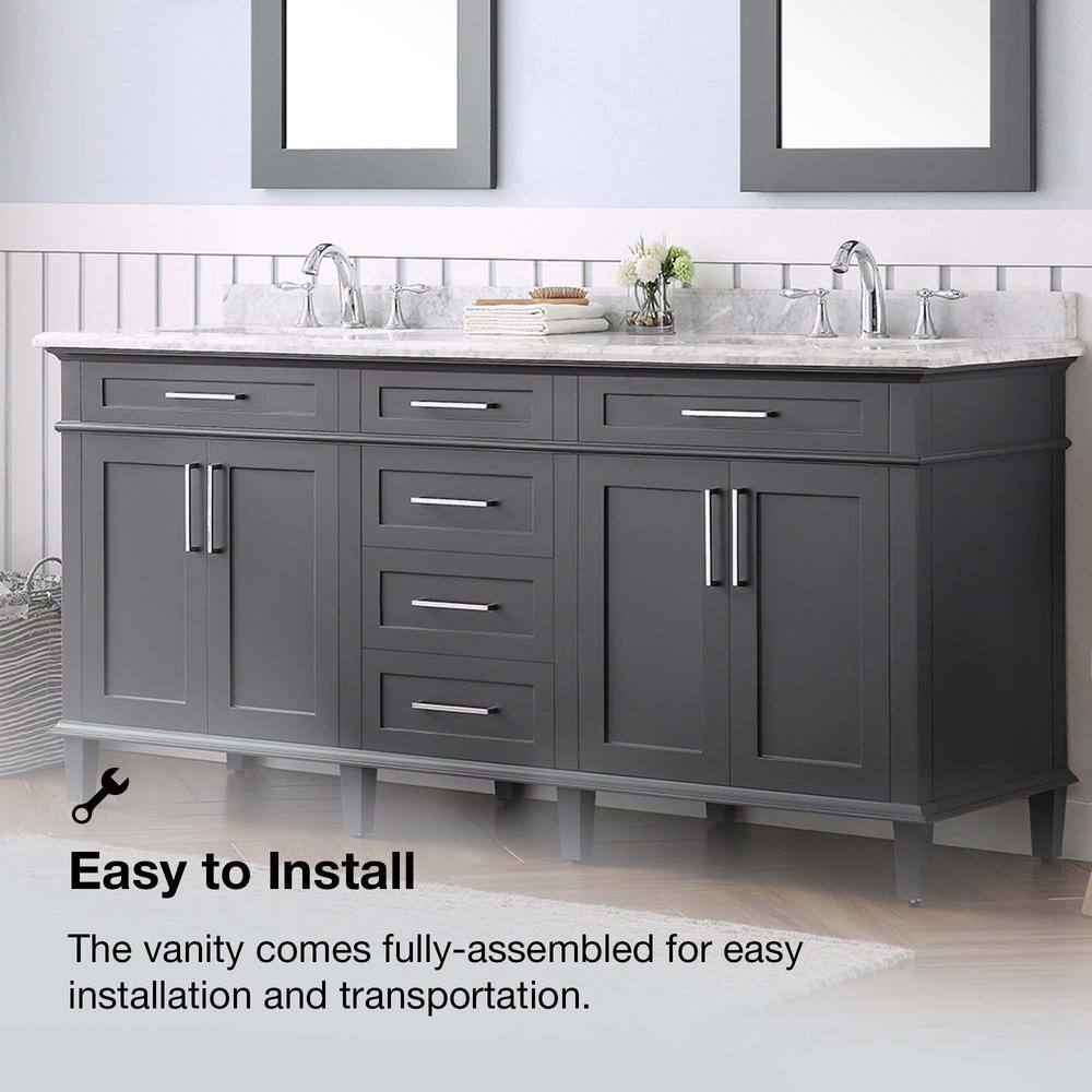 Home Decorators Collection Sonoma 72 in. W x 22.1 in. D x 34.3 in. H Freestanding Bath Vanity in Dark Charcoal with Carrara Marble Top Sonoma 72C