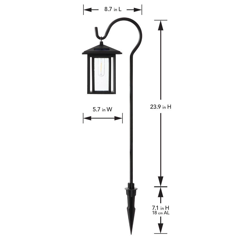 Hampton Bay Grantville Solar 15 Lumens Black Outdoor Integrated LED Shepherd Hook Path Light (2-Pack) WeatherWaterRust Resistant 93153