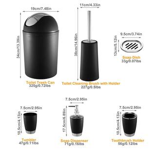 Aoibox 6-Piece Bathroom Accessory Set with Soap Dispenser Toothbrush Holder Black HDDB2171