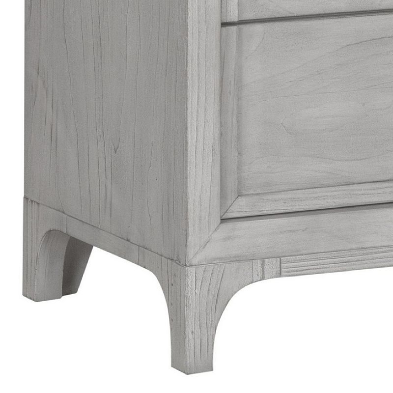 28 Inch Lou Wood 2 Drawer Bedroom Nightstand， Wood Knobs， Washed White