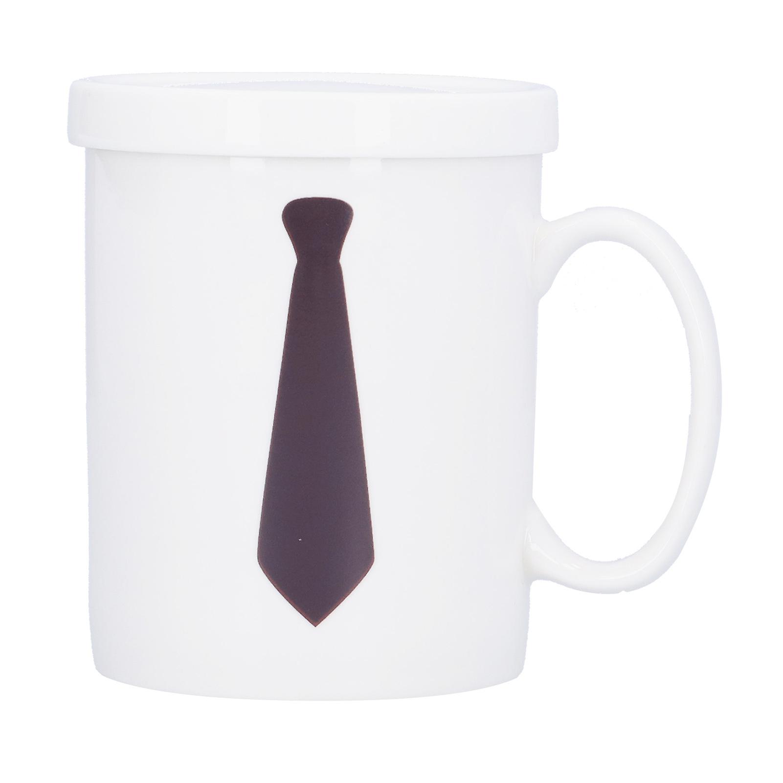 Necktie Pattern Color Changing Cup Thermo‑Sensitive Coffee Mug with Cover for Home Office