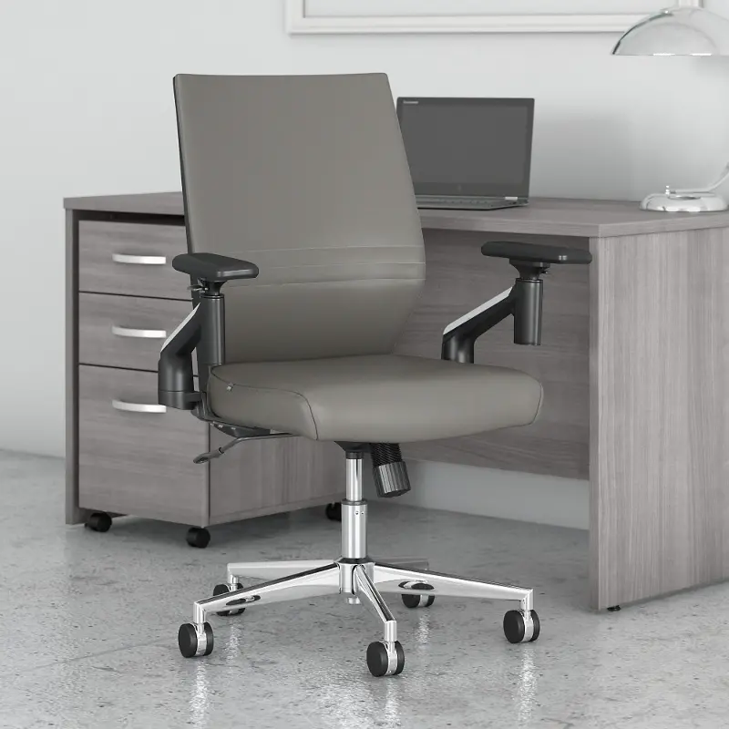 Laguna Light Gray Leather Mid Back Task Chair - Bush Furniture