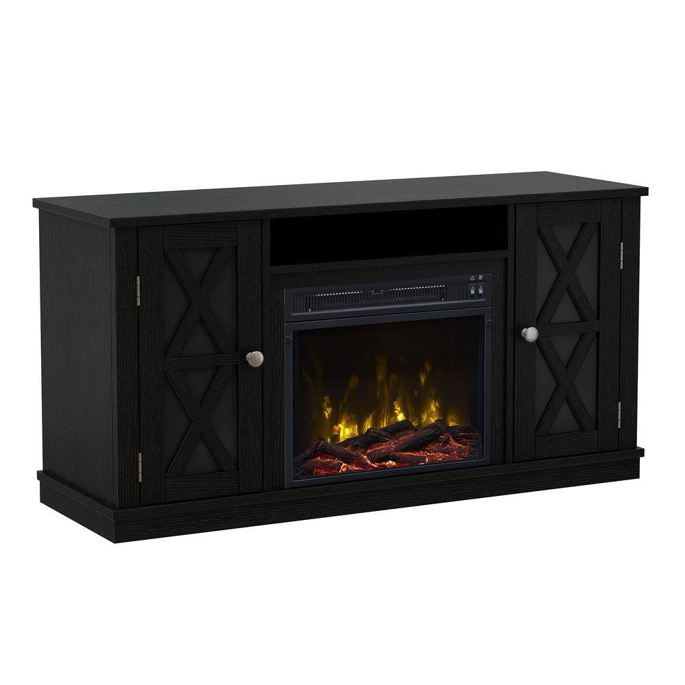 Twin Star Home 47.5 in. Freestanding Wooden Electric Fireplace TV Stand in Black 18MM6092-PB84S