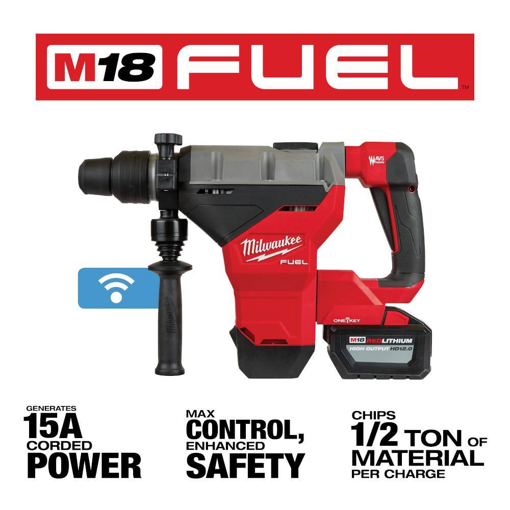 MW M18 FUEL ONE-KEY 18V Lithium-Ion Brushless Cordless 1-34 in. SDS-MAX Rotary Hammer with Two 12.0 Ah Battery 2718-22HD