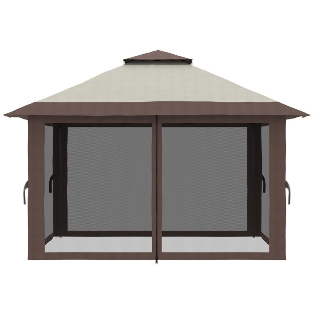 Outsunny 13 x27 X 13 x27 Pop Up Canopy Gazebo Tent With Netting Weight Bags Adjustable Height amp Wheeled Carry Bag Beige