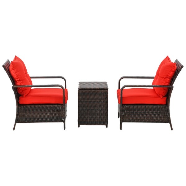 Outsunny 3 Piece PE Rattan Wicker Bistro Set with Cushions，Conversation Furniture Set for Backyard，Garden，Patio