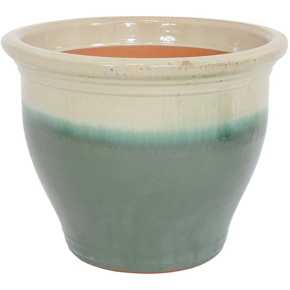 Sunnydaze Studio 18 in. Seafoam Ceramic IndoorOutdoor Planter AP-940