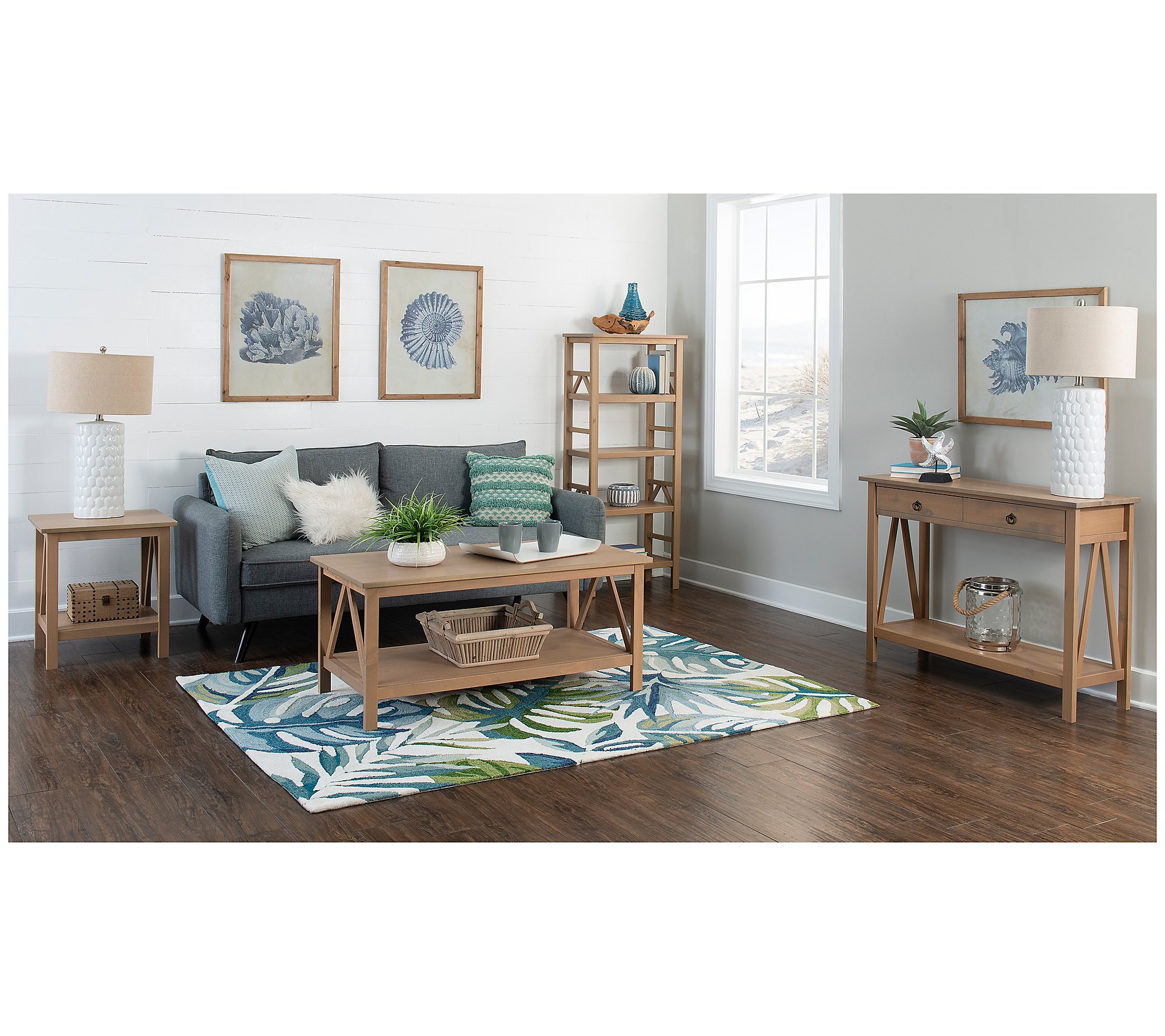 Linon Home Hollis Driftwood Coffee Table W  Bottom Shelf Space