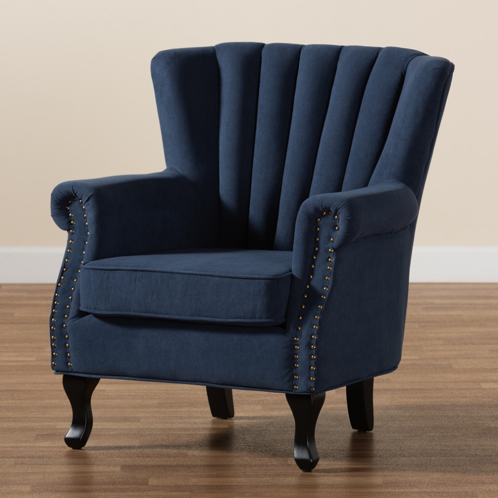 Classic Traditional Velvet Fabric Upholstered Dark Brown Wood Armchair   Traditional   Armchairs And Accent Chairs   by Imtinanz  LLC  Houzz