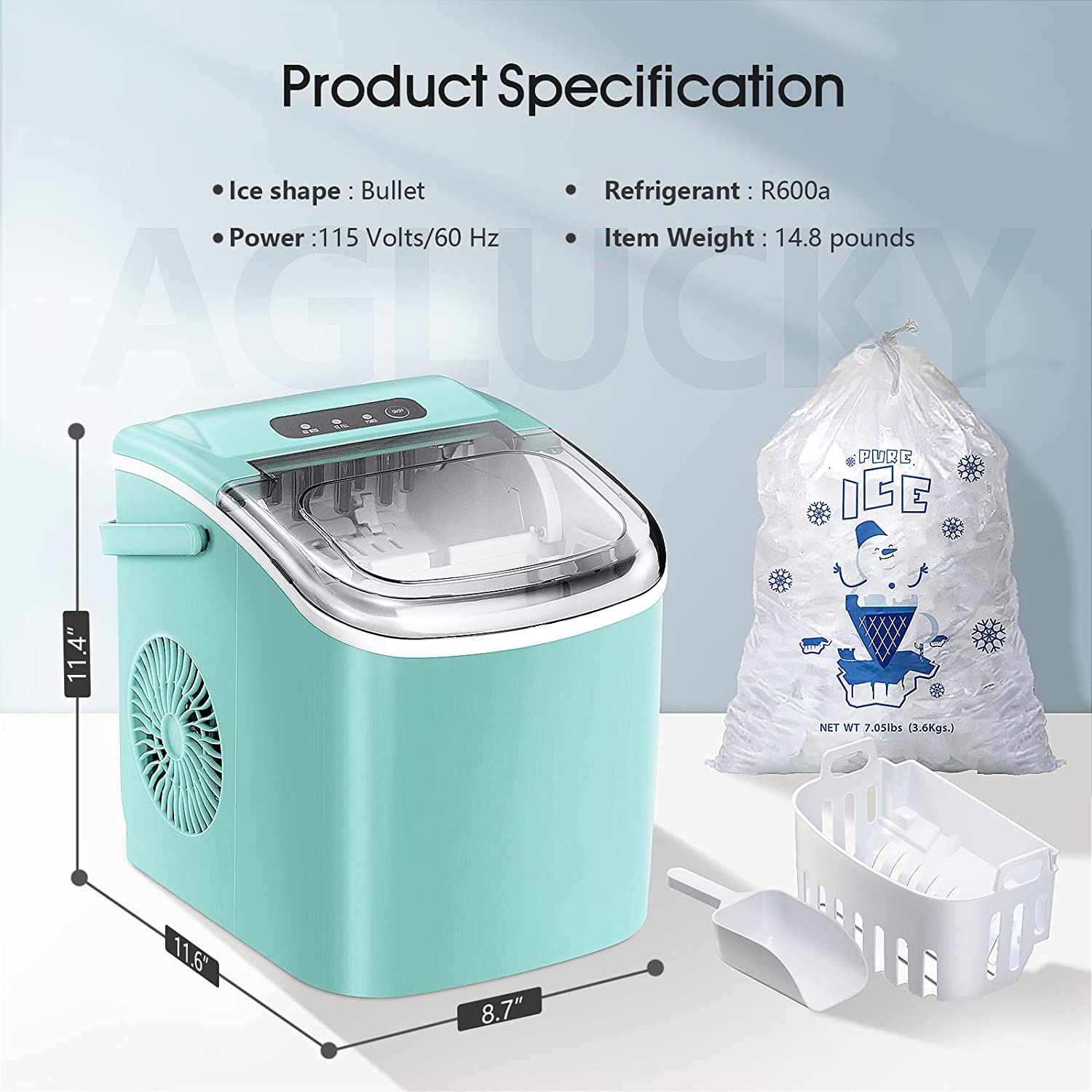 Ice Makers Countertop,Protable Ice Maker Machine with Handle,Self-Cleaning Ice Maker, 26Lbs/24H, 9 Ice Cubes Ready in 8 Mins, for Home/Office/Kitchen