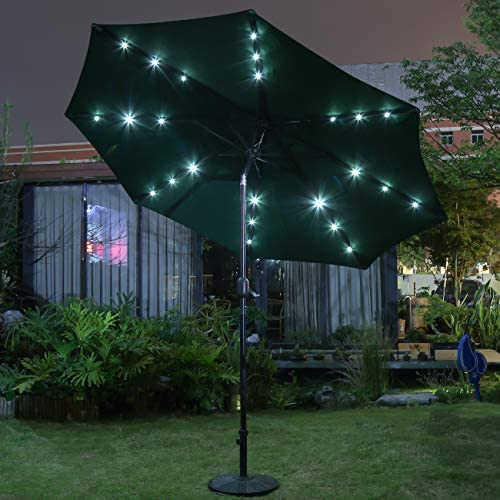 Sunnyglade 9′ Solar LED Lighted Patio Umbrella with 8 Ribs/Tilt Adjustment and Crank Lift System (Black)