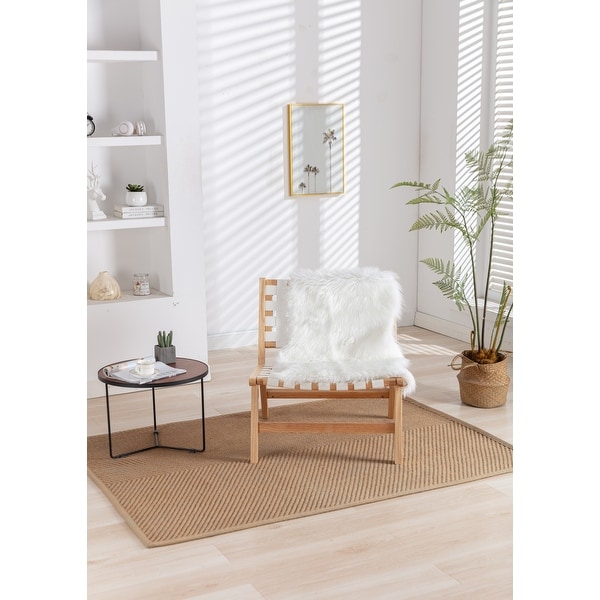 Solid Wood Frame Chair With White Wool Carpet. Modern Accent Chair Lounge Chair for Living Room