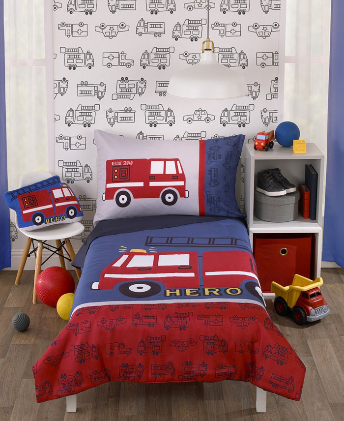 NoJo Fire truck Red 4 Piece Bedding Set