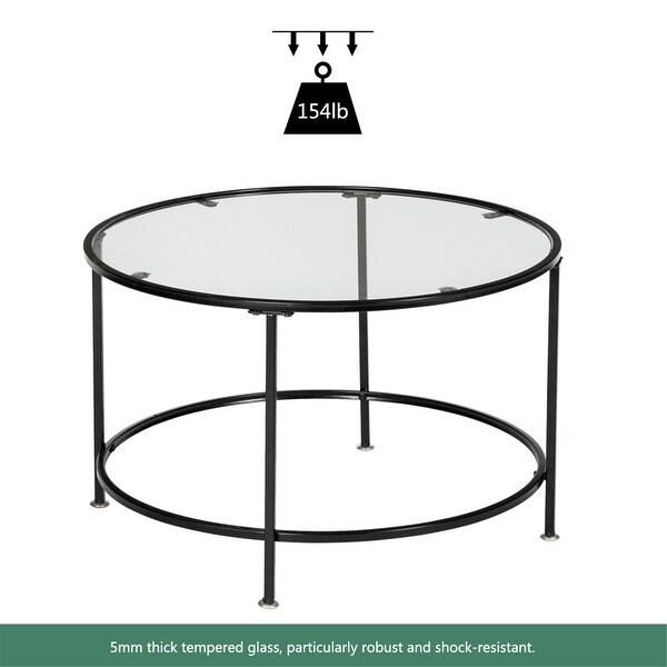 Tempered Glass Countertops Round Coffee Table Black