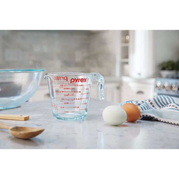 Pyrex Prepware 2 cup Measuring Cup Red Plastic Cover Clear